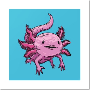 Cute Swimming Axolotl Sketch Posters and Art